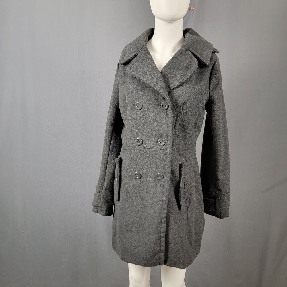 Ambiance Apparel Gray Wool Blend Double Breasted Trench Coat Size Large